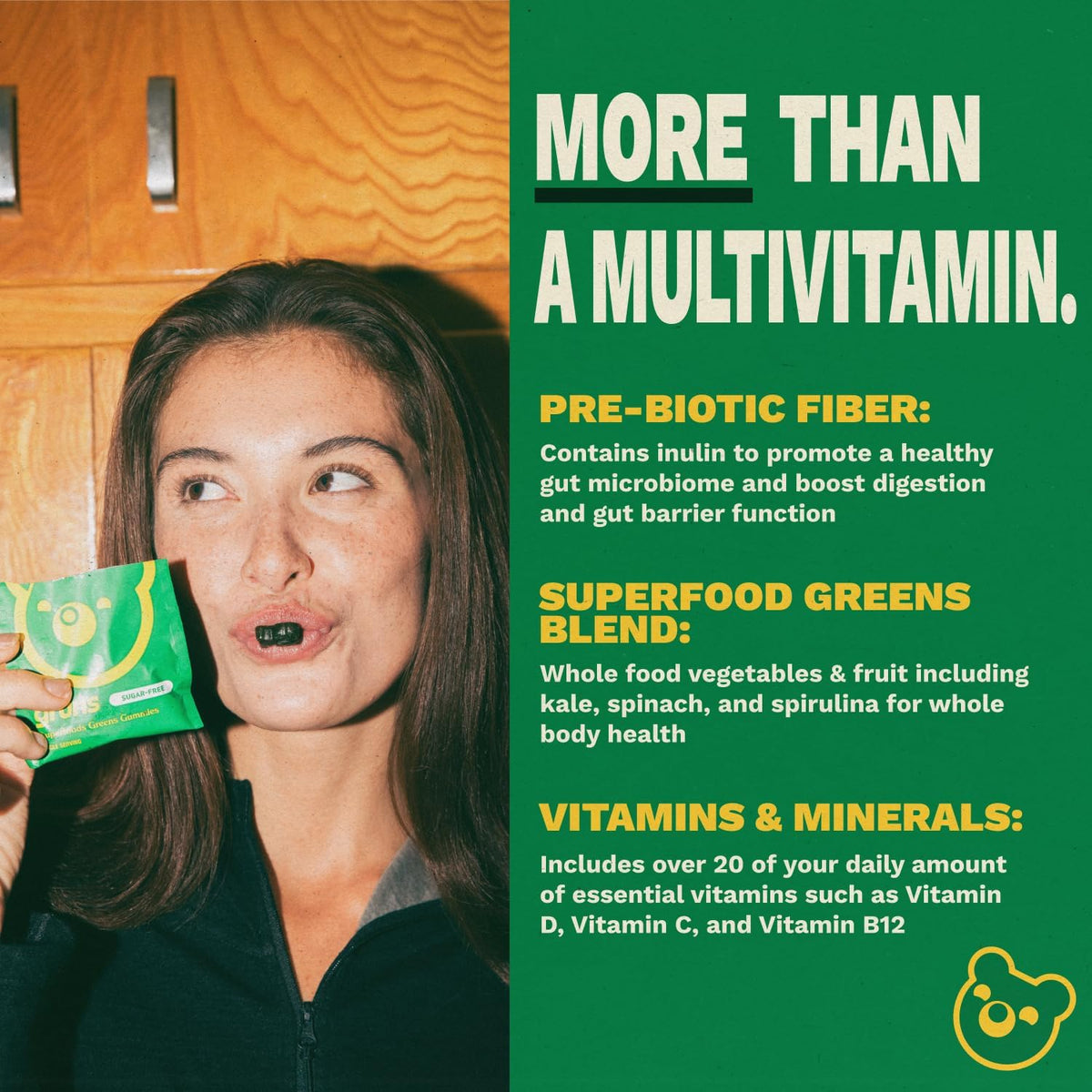 Gruns Adult Greens Gummies  Multivitamin & Prebiotic Fiber, 28 ct