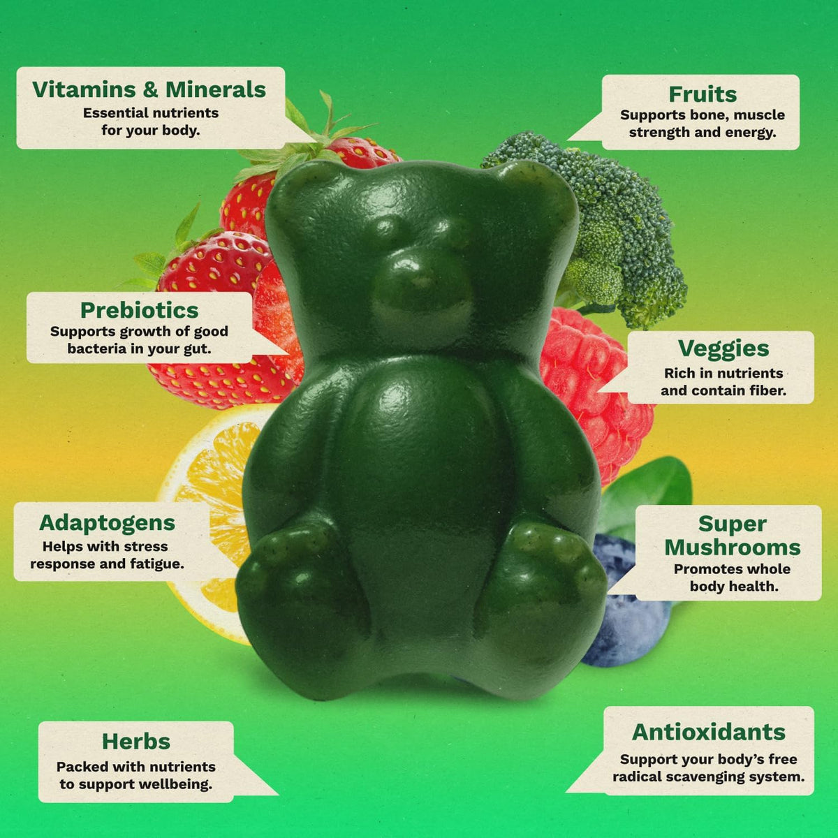 Gruns Adult Greens Gummies  Multivitamin & Prebiotic Fiber, 28 ct