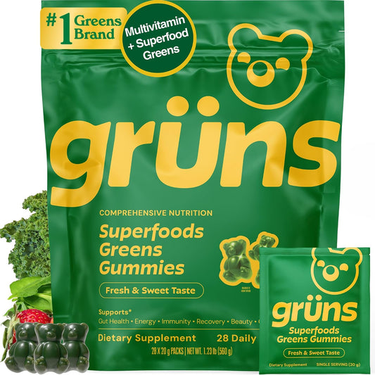 Gruns Adult Greens Gummies  Multivitamin & Prebiotic Fiber, 28 ct